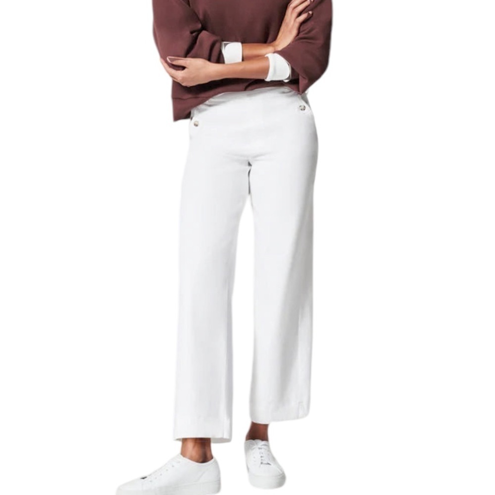 Spanx women’s Stretch Twill Wide Leg Pants size S cropped white